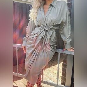 NWT Fashion Nova Olive Button Up Long Sleeve Dress Size S